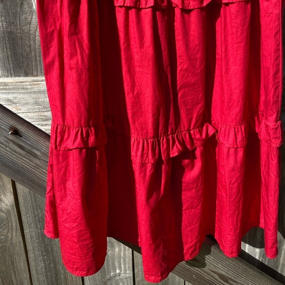 TCEC Red Sleeveless Ruffle Dress With Pom Pom Shoulder Ties - Picture 2 of 9